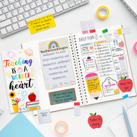 Xqumoi 2 Pack Teaching is A Work of Heart Sticky Notes Set - Ruler Blackboard Pencil Apple Shape Self-Stick Note Pads Teacher Appreciation Gift Writing Memo Pads Page Marker School Office Supplies