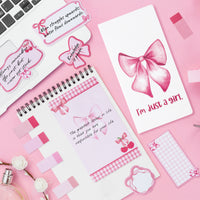 Xqumoi Coquette Pink Bow Sticky Notes Set - I’m Just A Girl Self-Stick Note Pads Bowknot Notepads Writing Memo Pad Page Marker Bookmarker Preppy Girly Stuff Back to School Office Supplies Gift