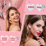 Xqumoi 30Pcs Valentine’s Day Conversation Heart Candy Stud Earrings Hug Me Be Mine Resin Heart Pendant Stud Earrings with Hypoallergenic Stainless Steel Jewelry Valentine Gift for Women Girls