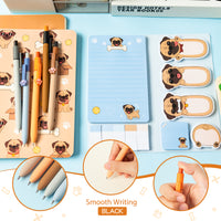 Xqumoi Shar Pei Pug Sticky Note A5 Notebooks Pens Stationary Set - Pug Self-Stick Notes Pads 2 Pack Spiral Notebooks Black Gel Ballpoint Pen School Office Supplies Teacher Appreciation Gift with Box