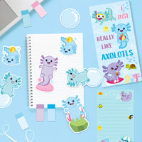 Xqumoi I Just Really Like Axolotl Sticky Notes Set, Animal Mexican Walking Fish Shaped Self-Stick Notes Pads Writing Memo Pad Page Marker Bookmarks Back to School Office Supplies Party Favors (Blue)