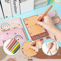 Xqumoi Teacher Sticky Note A5 Notebooks Pens Stationary Set Teacher Sticky Notes Pads 2 Pack Spiral Notebooks Black Gel Ballpoint Pens School Office Supplies Teacher Appreciation Gift with Box (Brown)