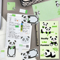 Xqumoi I Just Really Like Pandas Sticky Notes Set, 550 Sheets, Cute Cartoon Pandas Self-Stick Notes Pads Animal Divider Tabs Bundle Writing Memo Pads Page Marker School Office Supplies Small Gift