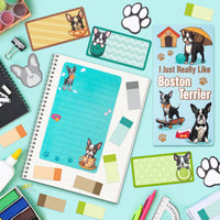 Xqumoi I Just Really Like Boston Terrier Sticky Notes Set, 550 Sheets, Cute Boston Terrier Self-Stick Notes Pads Animal Divider Tabs Bundle Writing Memo Pads Page Marker Back to School Office Supplies