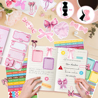 Xqumoi Coquette Pink Bow Stationery Gift Set - Sticky Note A5 Hardcover Ruled Journal Notebook with Planner Sticker Magnet Bookmark Paper Clip Gel Ballpoint Pen for Birthday School Office Supplies
