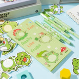 Xqumoi 57Pcs Frog Sticky Notes with Pen Stickers Stationary Set 0.5mm Black Gel Ballpoint Pens Frog Self-Stick Notes Pads Cartoon Frog Shaped Vinyl Stickers School Office Supplies Party Favor Gift