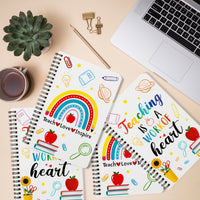 Xqumoi 4Pack A5 Teacher Spiral Notebooks - Teaching is A Work of Heart Ruled Hardbound Journal Writing Notebooks School Office Supplies Teacher Appreciation Gift Back to School Notepad Diary