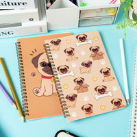 Xqumoi 2Pack A5 Pug Spiral Notebooks, Cute Cartoon Pug Pattern Ruled Hardbound Journal Writing Notebooks Hardcover Notebook for Student School Office Supplies Back to School Notepad Diary Gift