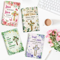 Xqumoi 4Pack A5 Floral Cross Religious Spiral Notebooks - Bible Verse Ruled Hardbound Journal Writing Hardcover Faith Spiral Notebooks Inspirational Christian Christmas Gift Sunday School Supplies