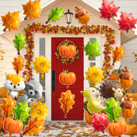 Xqumoi 30Pcs Fall Woodland Animals Foil Balloons Thanksgiving Party Decorations Supplies Forest Creatures Pumpkin Maple Leaves Mylar Helium Balloons for Baby Shower Birthday Autumn Harvest Decor