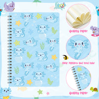 Xqumoi Axolotl Sticky Note A5 Notebooks Pens Stationary Set - Axolotl Self-Stick Notes Pads Spiral Notebooks Black Gel Ballpoint Pens School Office Supplies Teacher Appreciation Gift with Box (Blue)