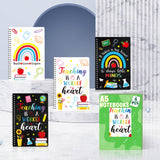 Xqumoi 4 Pack Black White A5 Teacher Spiral Notebooks - Teaching is A Work of Heart Ruled Hardbound Journal Writing Notebooks Teacher Appreciation Gift Back to School Office Supplies Notepad Diary