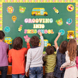 Xqumoi Retro Grooving into Preschool Bulletin Board Decorations - 86Pcs Groovy Hippie Boho School Bus Cutouts Trim Borders for Back to School Nursery Kindergarten Classroom Chalkboard Wall Decor