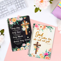 Xqumoi 2Pack A5 Floral Cross Religious Spiral Notebooks, She Will Not Fall Bible Verse Ruled Hardbound Journal Writing Hardcover Notebooks Christian Christmas Gift Sunday School Office Supplies