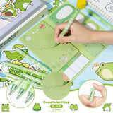 Xqumoi 57Pcs Frog Sticky Notes with Pen Stickers Stationary Set 0.5mm Black Gel Ballpoint Pens Frog Self-Stick Notes Pads Cartoon Frog Shaped Vinyl Stickers School Office Supplies Party Favor Gift