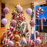 Xqumoi 30Pcs Christmas Foil Balloons Set Large Red Pink Candy Canes Round Candy Gingerbread Man Xmas Tree Mylar Helium Balloons Aluminum Balloons for Christmas Party Supplies New Year Eve Decoration