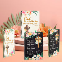 Xqumoi 4Pack A5 Floral Cross Religious Spiral Notebooks - She Will Not Fall Bible Verse Ruled Hardbound Journal Writing Hardcover Notebooks Christian Christmas Gift Sunday School Office Supplies