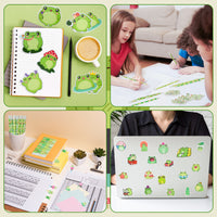 Xqumoi 114Pcs Frog Stationery and School Supplies Set - Cute Summer Frog Sticky Notes, Paper Clip Bookmarks, Frog Decal Sticker and Pencils, Assorted Mini Erasers, Back to School Gift for Kids