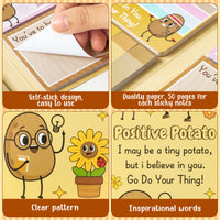 Xqumoi Positive Potato Sticky Notes Set - to Do List Self-Stick Note Pads, Inspirational Sticky Notes, Motivational Writing Memo Pad, Appreciation Positive Gift, Back to School Office Supplies