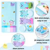 Xqumoi I Just Really Like Axolotl Sticky Notes Set, Animal Mexican Walking Fish Shaped Self-Stick Notes Pads Writing Memo Pad Page Marker Bookmarks Back to School Office Supplies Party Favors (Blue)