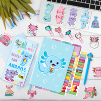 Xqumoi Axolotl Stationery Gift Set, Axolotl Sticky Notes A5 Hardcover Ruled Journal Notebook with Stickers Magnet Bookmarks Paper Clip Gel Ballpoint Pen Birthday Back to School Supply (Blue)