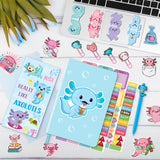 Xqumoi Axolotl Stationery Gift Set, Axolotl Sticky Notes A5 Hardcover Ruled Journal Notebook with Stickers Magnet Bookmarks Paper Clip Gel Ballpoint Pen Birthday Back to School Supply (Blue)
