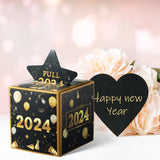 Xqumoi 2024 Happy New Year Money Box for Cash Gift Pull, Black Gold Money Gift Boxes for Cash with Pull Out 2024 Card DIY Holiday Surprise Gift Box New Year's Eve Creative Way to Give Cash as A Gift