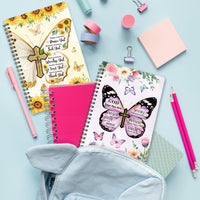 Xqumoi 2Pack A5 Floral Cross Butterfly Religious Spiral Notebooks - God Says You Are Bible Verse Ruled Hardbound Journal Writing Hardcover Notebooks Christian Christmas Gift Sunday School Supplies