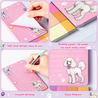 Xqumoi I Just Really Like Poodle Sticky Notes Set, 550 Sheets, Cute Cartoon Poodle Self-Stick Notes Pads Animal Divider Tabs Bundle Writing Memo Pads Page Marker Back to School Office Supplies Gift