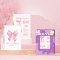 Xqumoi 2 Pack A5 Pink Bow Coquette Religious Spiral Notebooks - She Is Worthy Bible Verses Writing Notebooks, Ruled Hardbound Lined Journal, Christian Christmas Gift, Sunday School Supplies