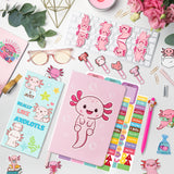 Xqumoi Axolotl Stationery Gift Set, Axolotl Sticky Notes A5 Hardcover Ruled Journal Notebook with Planner Stickers Magnet Bookmarks Paper Clip Gel Ballpoint Pen Stickers Birthday Back to School Supply
