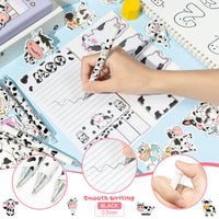 Xqumoi 67Pcs Cow Sticky Notes with Pen Stickers Stationary Set 0.5mm Black Gel Ballpoint Pens Milk Cow Self-Stick Notes Pads Cartoon Cow Shaped Vinyl Stickers School Office Supplies Party Favor Gift