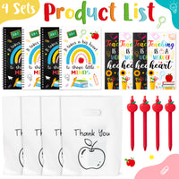 Xqumoi 4 Set Teacher Sticky Notes Stationary Gift Set, Self-Stick Notepads A5 Spiral Notebooks Black Gel Ballpoint Pens Teacher Appreciation Gift Back to School Supplies with Plastic Thank You Bags
