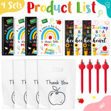 Xqumoi 4 Set Teacher Sticky Notes Stationary Gift Set, Self-Stick Notepads A5 Spiral Notebooks Black Gel Ballpoint Pens Teacher Appreciation Gift Back to School Supplies with Plastic Thank You Bags