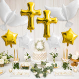 Xqumoi Religious Foil Balloons Party Decoration - 8Pcs Cross White Dove Aluminum Balloons Eucalyptus Vine for Baptism First Communion Party Supplies God Bless Christening Memorial Baby Shower (Gold)