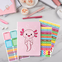 Xqumoi Axolotl Hardcover Ruled Journal Notebook with Planner Stickers, A5 Hardbound Lined Journal Writing Notebook Teacher Appreciation Gift Back to School Office Supplies Diary Notepad 8.3” x 5.5”