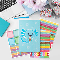 Xqumoi Axolotl Hardcover Ruled Journal Notebook with Planner Stickers, A5 Hardbound Journal Writing Notebook Teacher Appreciation Gift Back to School Office Supplies Diary Notepad 8.3” x 5.5” (Blue)