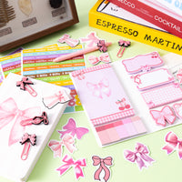 Xqumoi Coquette Pink Bow Stationery Gift Set - Sticky Note A5 Hardcover Ruled Journal Notebook with Planner Sticker Magnet Bookmark Paper Clip Gel Ballpoint Pen for Birthday School Office Supplies