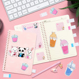 Xqumoi Boba Sticky Notes A5 Notebooks Pen Stationary Set - Bubble Tea Self-Stick Notes Pads 2 Pack Spiral Notebooks Black Gel Ballpoint Pen School Office Supplies Teacher Appreciation Gift with Box