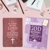 Xqumoi 2Pack A5 Cross Religious Spiral Notebooks - Inspirational Bible Verses Notebooks Ruled Hardbound Lined Journal Writing Notebooks Christian Christmas Church Gift School Supplies (Red & Purple)