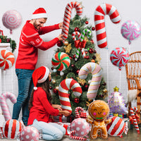 Xqumoi 30Pcs Christmas Foil Balloons Set Large Red Pink Candy Canes Round Candy Gingerbread Man Xmas Tree Mylar Helium Balloons Aluminum Balloons for Christmas Party Supplies New Year Eve Decoration