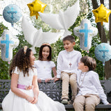 Xqumoi Religious Foil Balloons Party Decoration - 7Pcs Cross White Dove Star Aluminum Balloons for Baptism First Communion Party Supplies God Bless Christening Memorial Baby Shower Decor (Blue)