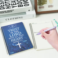 Xqumoi 2Pack A5 Cross Religious Spiral Notebooks - Inspirational Bible Verses Notebooks Ruled Hardbound Lined Journal Writing Notebooks Christian Christmas Church Gift School Supplies (Blue & Grey)