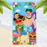 Xqumoi Hawaiian Aloha Photo Door Banner Luau Party Decorations Funny Large Fabric Flamingo Tiki Summer Couple Photo Prop Face Banner Tropical Beach Party Game Supplies, 6 x 3.28 ft