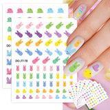 Xqumoi 8 Sheets Easter Nail Stickers Bunny Chick Peeps Art Decals 3D Self-Adhesive Nail Decals Cartoon Rabbit Pattern Design DIY Manicure Nail Decorations Easter Party Favor Gift for Women Girls Kids