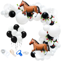 Xqumoi 89Pcs Kentucky Derby Balloon Arch Garland Kit Party Decorations Set Brown Horse Foil Balloons Black White Latex Balloons with Rose Vine Horse Racing Derby Day Festival Holiday Party Supplies