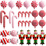 Xqumoi 30Pcs Christmas Foil Balloons Set Candy Canes Soldier Windmill Lollipop Swirl Mylar Balloons Red Pink Xmas Party Decoration Supplies for Winter Holiday Birthday New Year Eve Decor Baby Shower