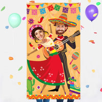 Xqumoi Fiesta Photo Door Banner Party Decorations, Funny Large Fabric Mexican Cinco De Mayo Photo Prop Face Birthday Party Game Carnival Supplies for Kids Adults, 6 x 3.28 ft