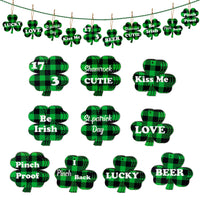 Xqumoi 30Pcs St.Patrick's Day Wooden Shamrock Hanging Ornaments Decorations Good Luck Green Clover Buffalo Plaid Pendant Bauble Embellishment St.Patrick's Day Irish Party Supplies Tree Shelf Decor