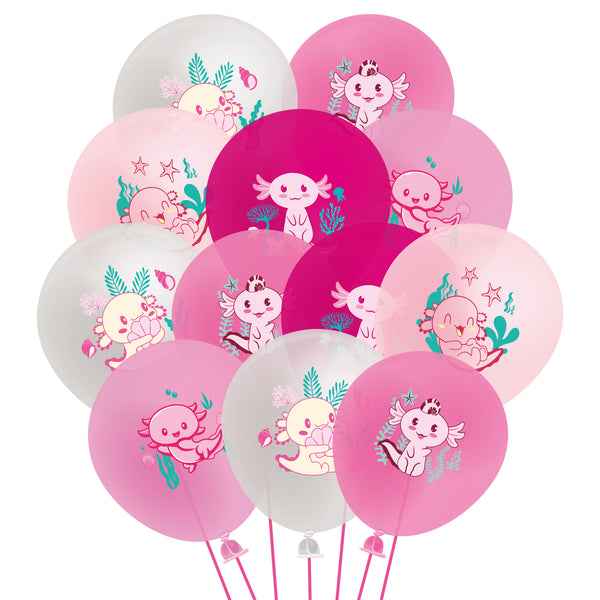 Xqumoi 52Pcs Kawaii Axolotl Balloons Set 12 Inches Pink White Rose Red